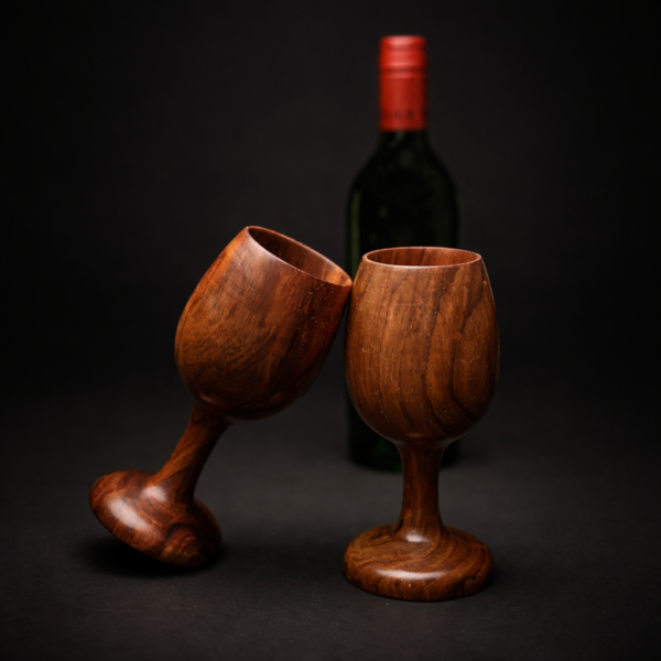 Handmade Wooden Wine Glasses Set of 2 (90ml) – Rustic Long Stem Goblet for Home & Gifting
