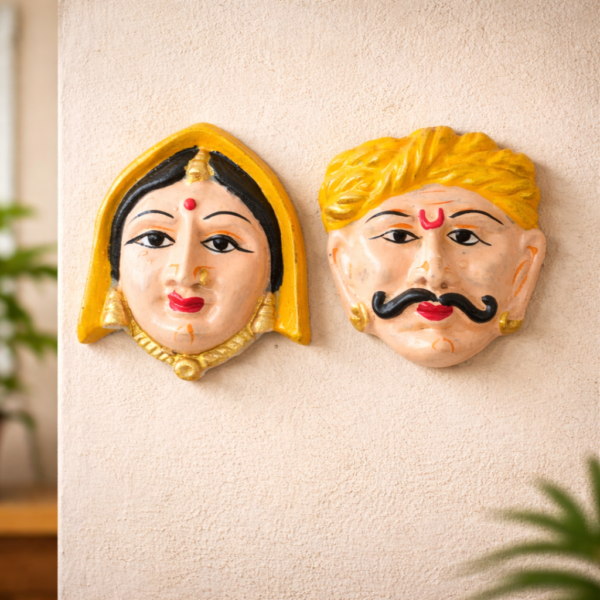 Handcrafted Indian Puppet Face Wall Decor Pair for Home & Office