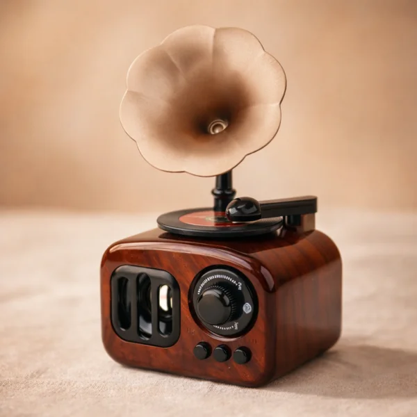 Retro Gramophone Music Box – Vintage Wind-Up Mini Phonograph Decorative Showpiece (Brown)