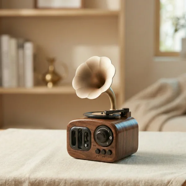 Retro Gramophone Music Box – Vintage Wind-Up Mini Phonograph Decorative Showpiece (Brown)