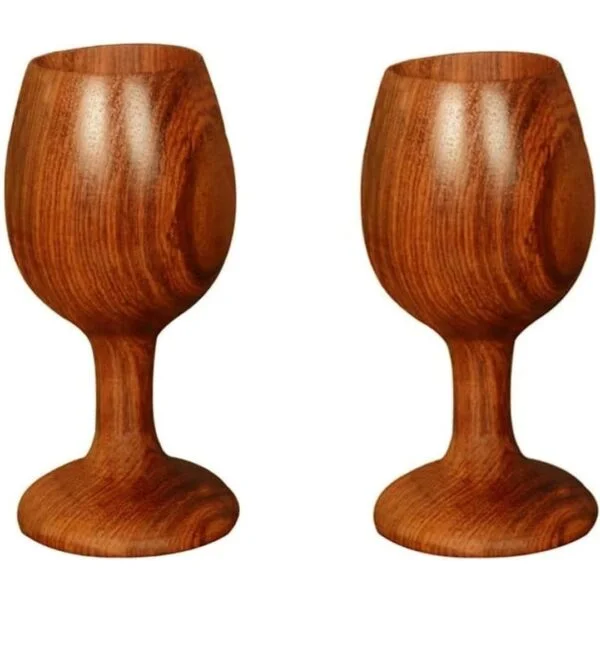 Handmade Wooden Wine Glasses Set of 2 (90ml) – Rustic Long Stem Goblet for Home & Gifting