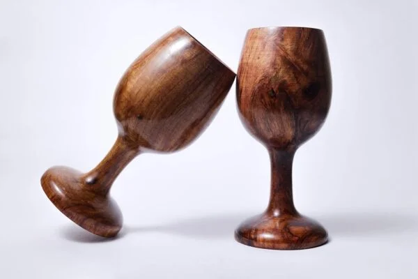 Handmade Wooden Wine Glasses Set of 2 (90ml) – Rustic Long Stem Goblet for Home & Gifting
