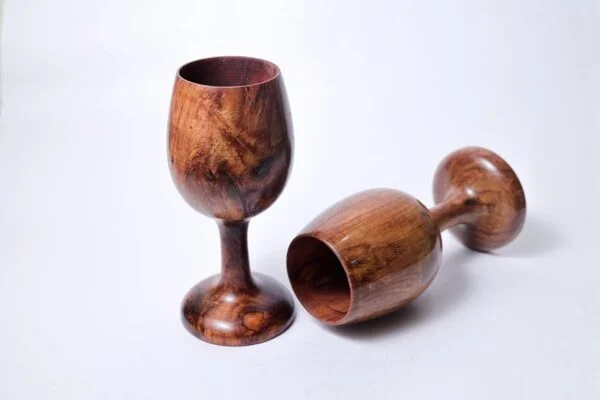 Handmade Wooden Wine Glasses Set of 2 (90ml) – Rustic Long Stem Goblet for Home & Gifting