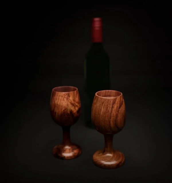 Handmade Wooden Wine Glasses Set of 2 (90ml) – Rustic Long Stem Goblet for Home & Gifting