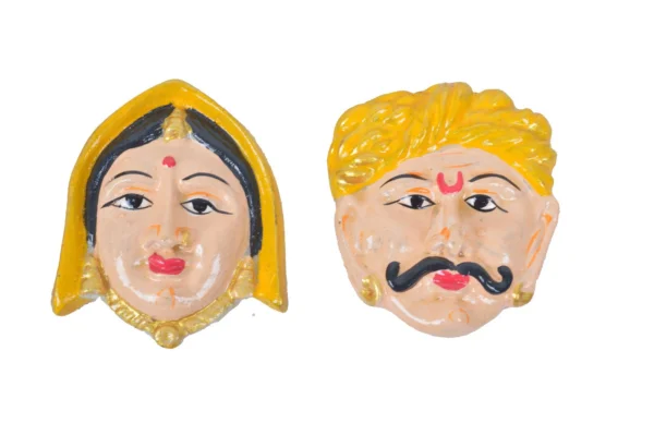 Handcrafted Indian Puppet Face Wall Decor Pair for Home & Office